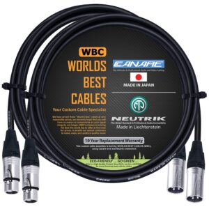 worlds best cables 2 units - 4 foot – quad balanced microphone cable custom made using canare l-4e6s wire and neutrik silver nc3mxx male & nc3fxx female xlr plugs