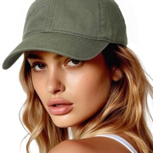 FURTALK Men and Women Vintage Washed Distressed Cotton Baseball Cap Plain Blank Adjustable Classic Baseball Hat Cap Green