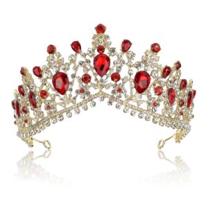 nodg red crystal crowns for women princess queen vintage crown tiaras, girls adult bridal hair accessories gifts for birthday wedding prom, bridal party pageant