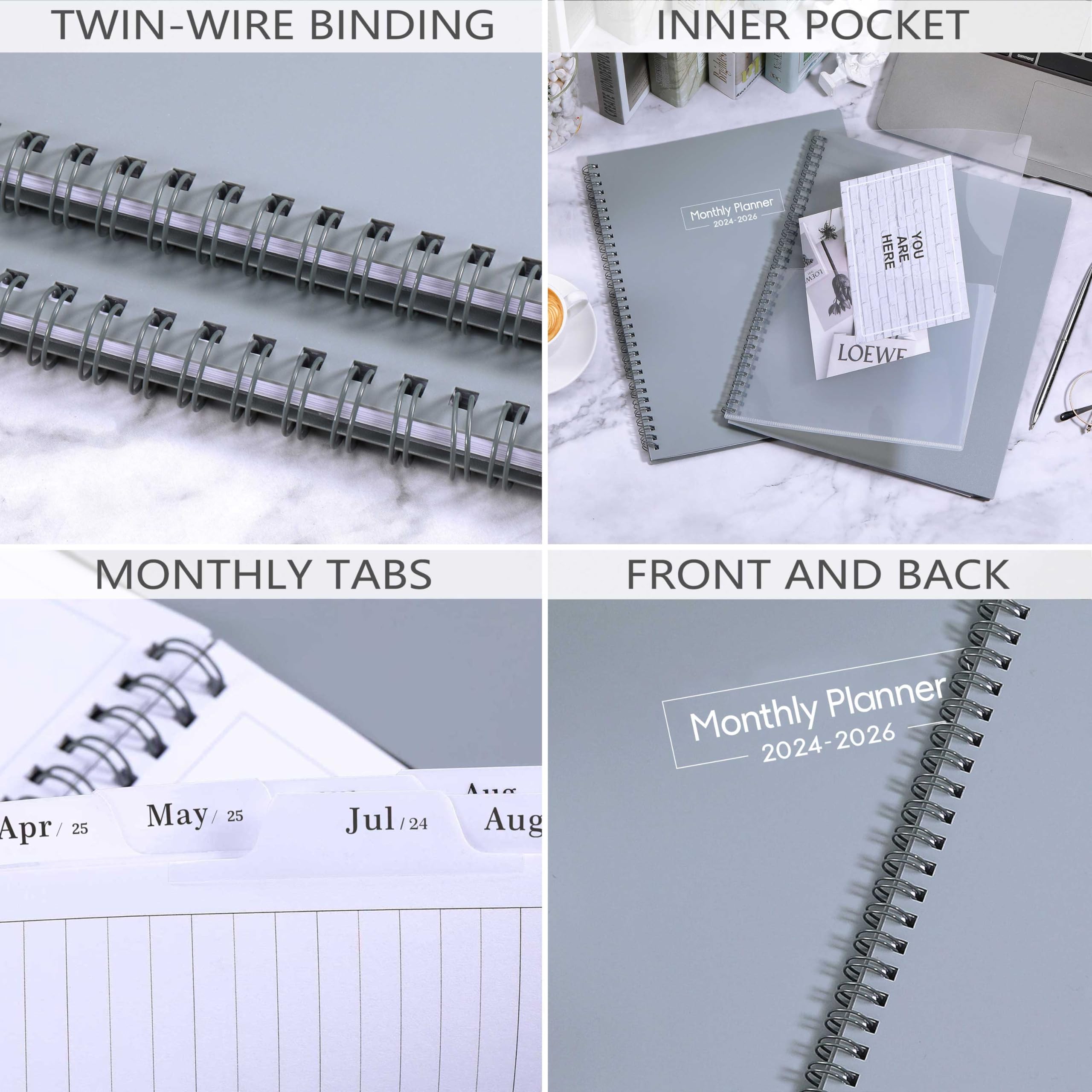 2024-2026 Monthly Planner - Monthly Planner from July 2024 to June 2026, Monthly Planner 2024-2026, 9'' x 11'' Grey