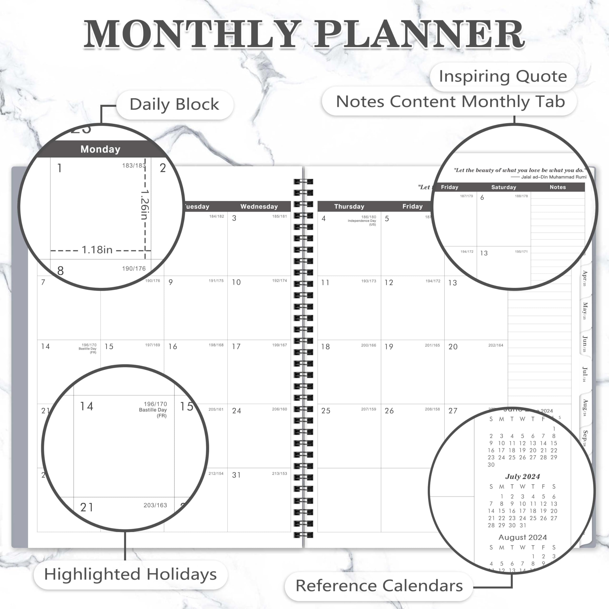 2024-2026 Monthly Planner - Monthly Planner from July 2024 to June 2026, Monthly Planner 2024-2026, 9'' x 11'' Grey