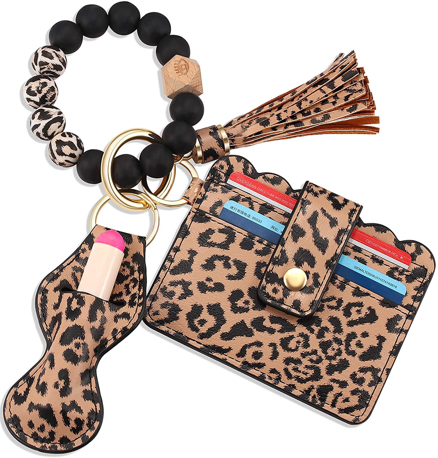 BVGA Wristlet Keychain Bracelet Wallet, Silicone Bead keyring Bangle for Women