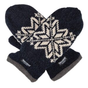 BRUCERIVER Mens Snowflake Knit Mittens with Warm Thinsulate Fleece Lining (XXL, Black)