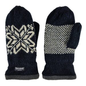 BRUCERIVER Mens Snowflake Knit Mittens with Warm Thinsulate Fleece Lining (XXL, Black)