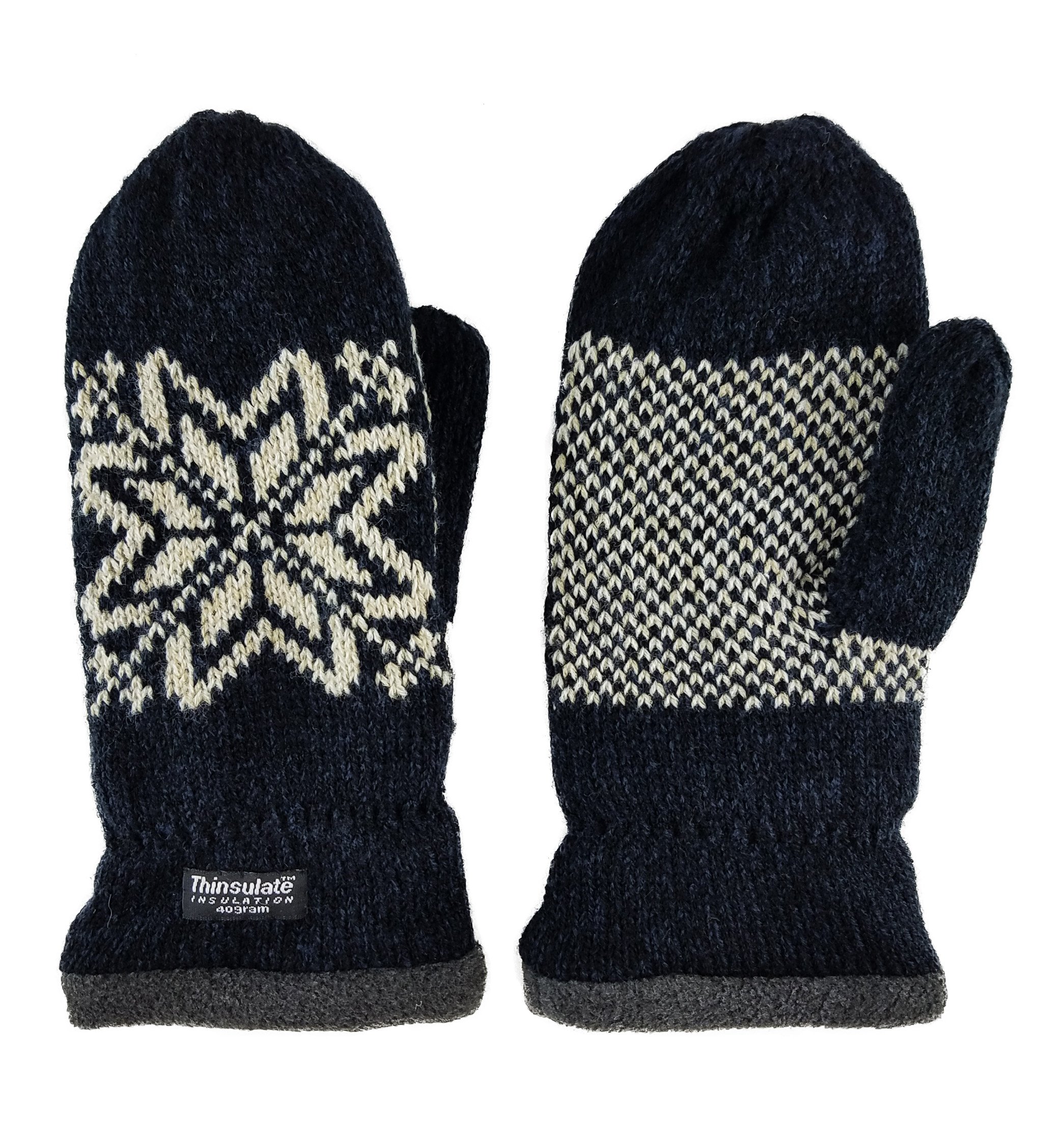 BRUCERIVER Mens Snowflake Knit Mittens with Warm Thinsulate Fleece Lining (XXL, Black)