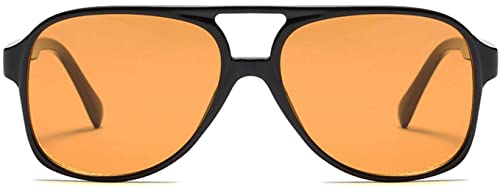 Trendy Retro Vintage Yellow 70s Orange Tinted Aviator Sunglasses for Women Oversized Lentes de Sol Black Square Shades Big Cool Night Vision Men Cute 90s Fashion Ladies 80s Large Flat Top Shady Rays