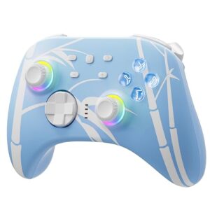 Mytrix Wireless Pro Controller, Hall Effect Bluetooth Controllers for Nintendo Switch, PC, Steam, iPad, Mac, Tablet, Laptop, with RGB Light/Macro Keys/Turbo Button, Bamboo Blue