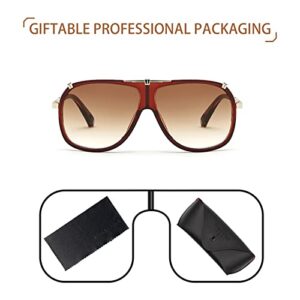 Freckles Mark 70s Italian Mob Boss Retro Square Sunglasses for Men Women Vintage Disco Sun Glasses (Brown/Gold)