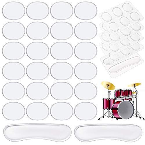 CCOZN Drum Dampeners Gel Pads, 24 Pieces Oval Drum Dampeners 2 Pieces Long Clear Drum Dampeners Silicone Drum Silencers Soft Drum Dampening Gel Pads Transparent Drum Mute Pads for Drums Tone Control