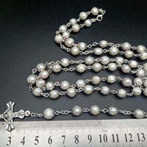 Jirehjill Rosary Beads Catholic for Woman - Pink Natural Real Pearl Rosary Beads.