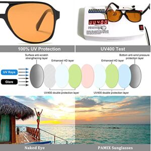 Trendy Retro Vintage Yellow 70s Orange Tinted Aviator Sunglasses for Women Oversized Lentes de Sol Black Square Shades Big Cool Night Vision Men Cute 90s Fashion Ladies 80s Large Flat Top Shady Rays