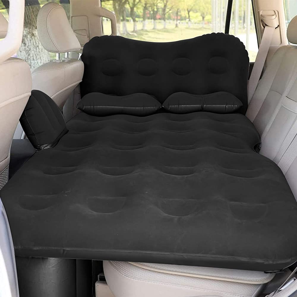 SAYGOGO Inflatable Car Air Mattress Travel Bed - Thickened Camping Bed Sleeping Pad with Car Air Pump 2 Pillows for Car Tent SUV Sedan Pickup Back Seat - Black