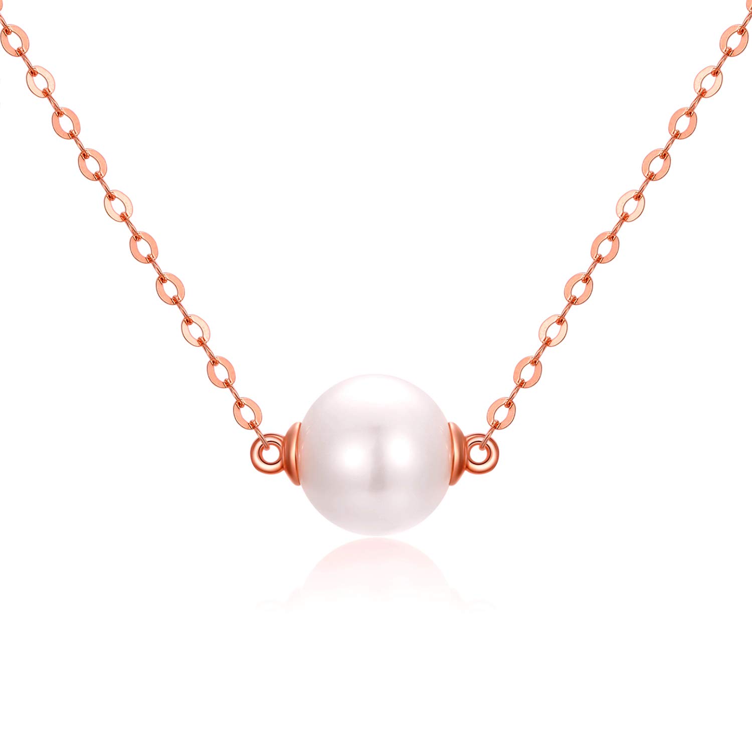 14K Solid Gold Pearl Necklace for Women, Delicate Cultured Freshwater Pearl Choker Pendant Necklace Love Jewelry Gift for Girls, Mom, Wife 16"-18"