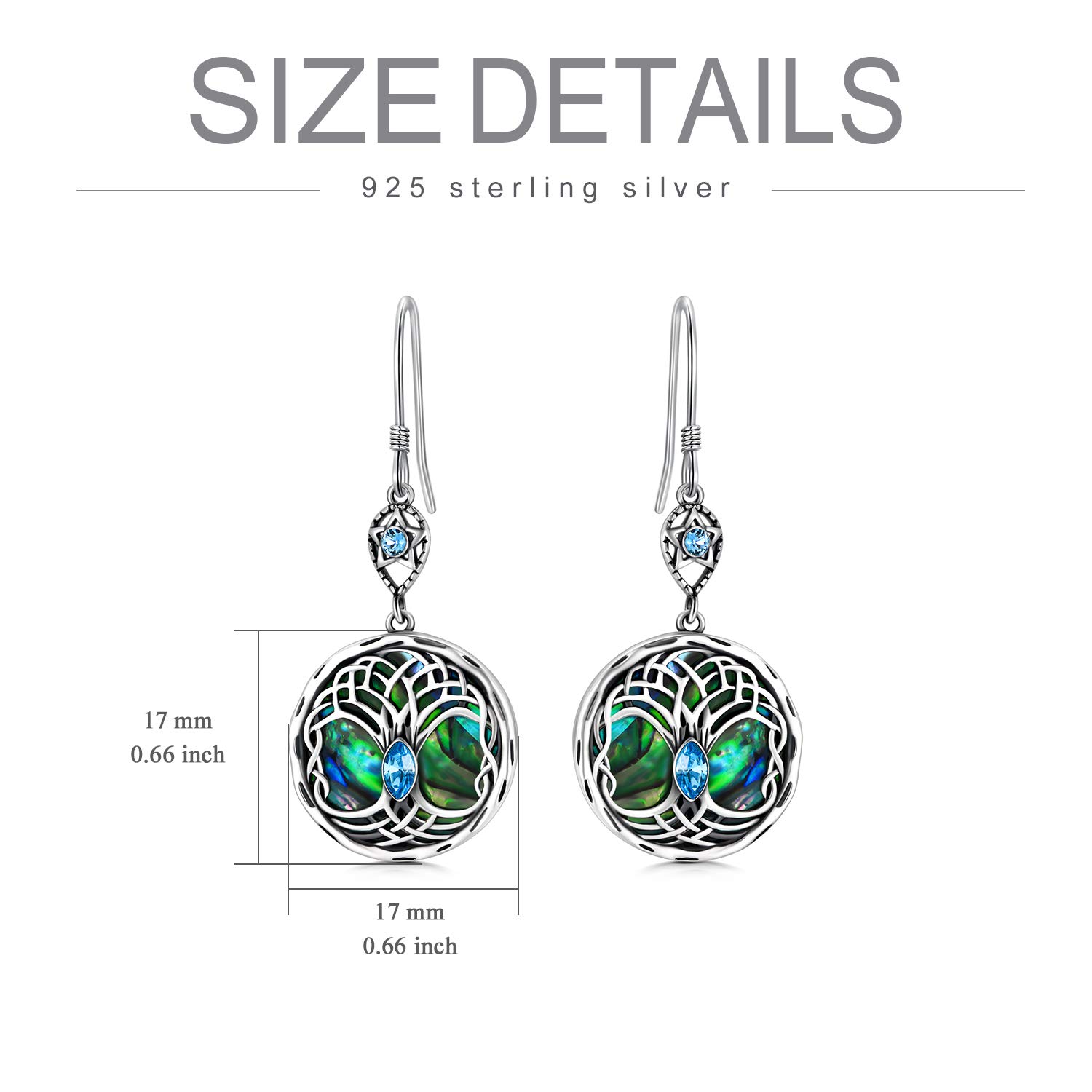 Celtic Tree of Life Earrings Sterling Silver Family Tree Dangle Drop Earrings with Birthstone Crystals, Birthday Jewelry Gifts for Women Her (Simulated Aquamarine)