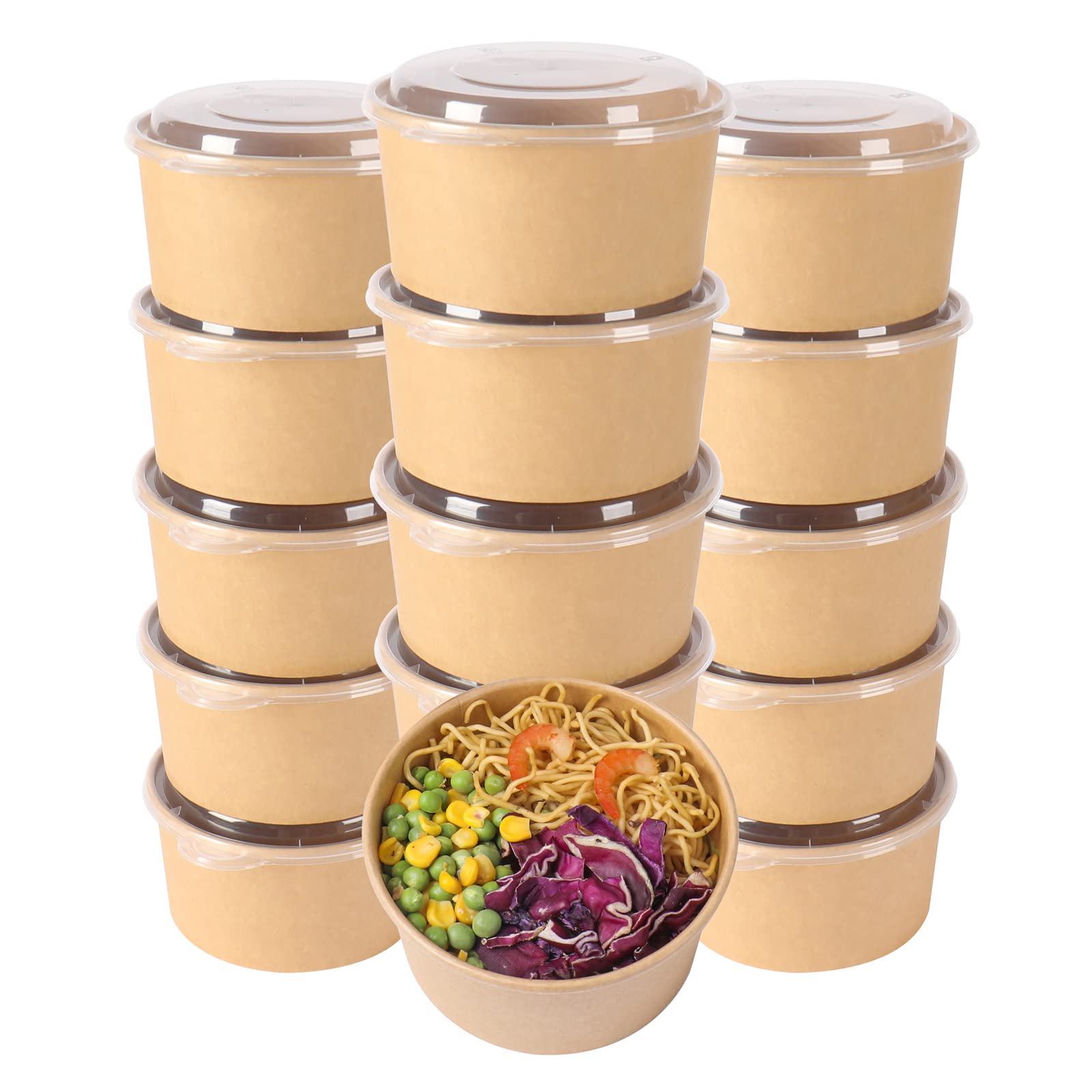 JAYEEY 34 oz Disposable Kraft salad paper bowls with lids, Food containers Soup Bowls Party Supplies Treat Bowls 50 Pack