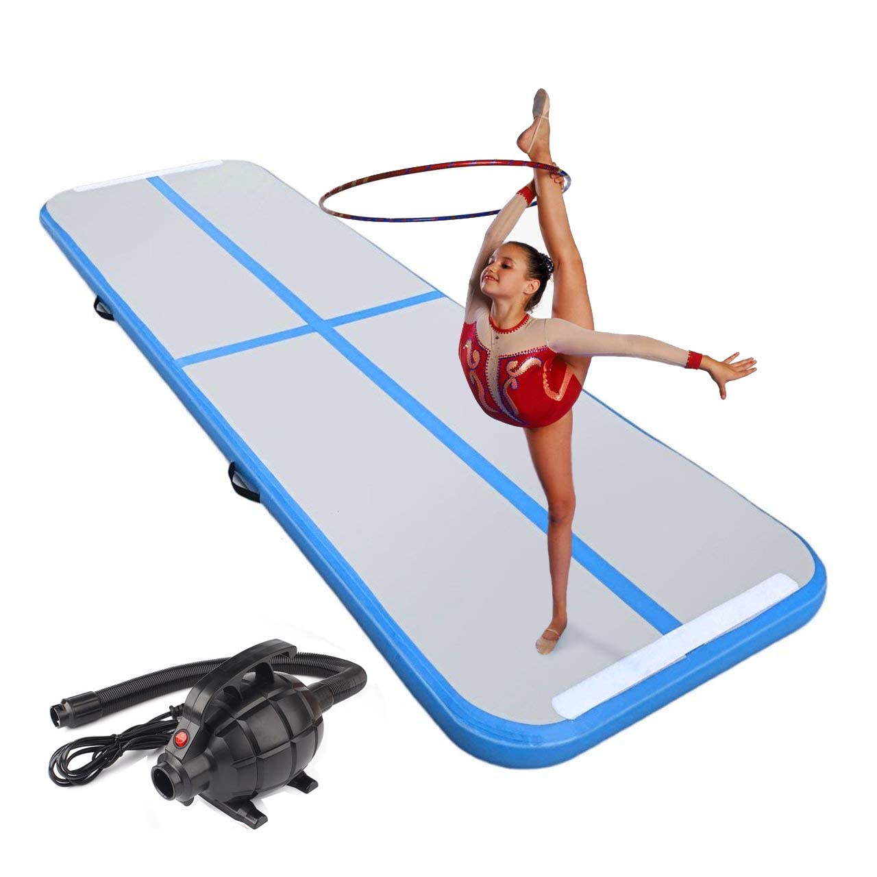 10ft/13ft/16ft/20ft/23ft/26ft Inflatable Gymnastics Mat Tumbling Mat Air Track Floor Mats with Electric Air Pump for Home Use/Training/Cheerleading/Beach/Park and Water (Blue, 16ftX3.3ftX4inch)