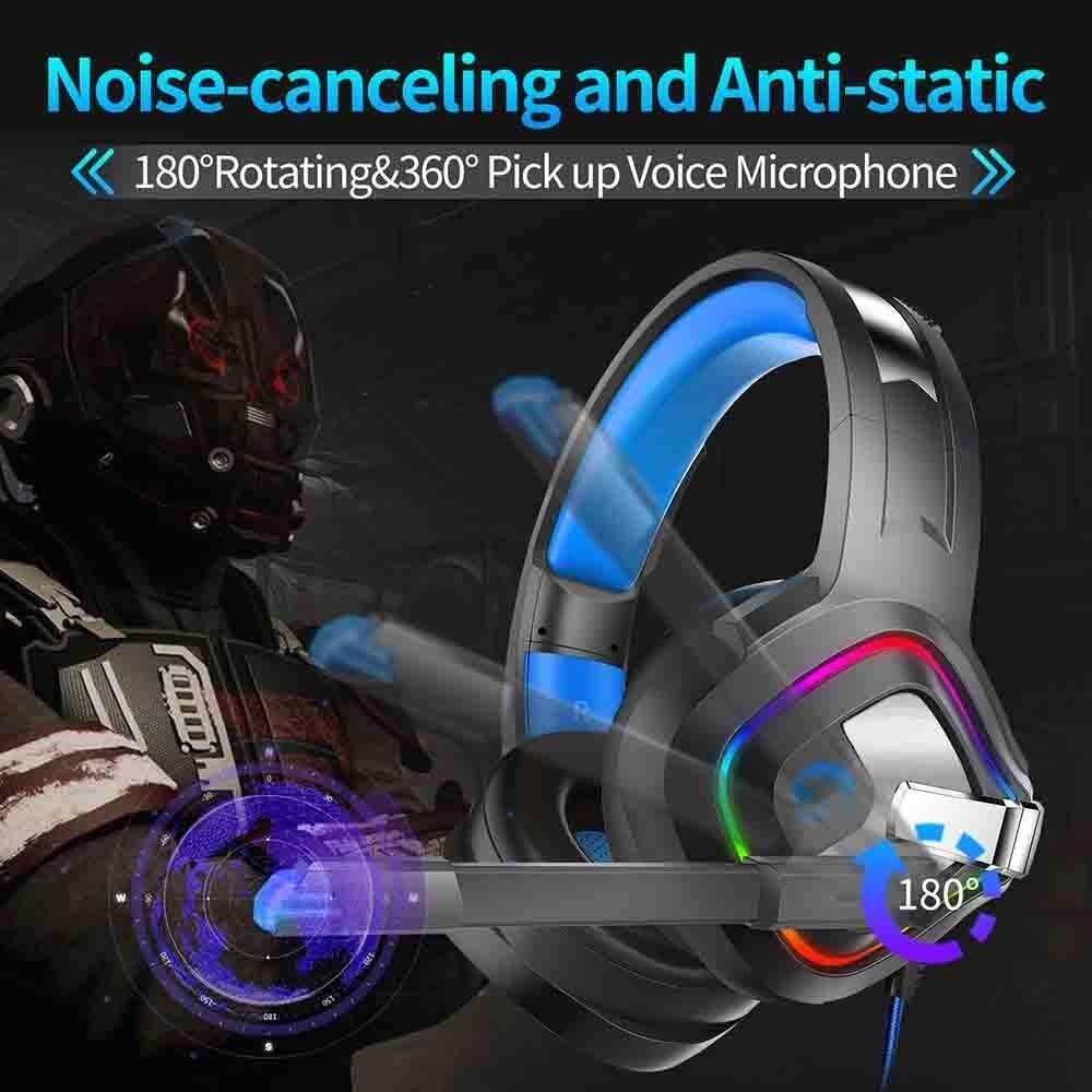 Raxinbang Headset Noise Canceling for PS4 Gaming Headset, 360 ° Pickup Microphone，Over-Ear Gaming Headphones,LED Light ，Noise Cancellation Over Ear ， for Xbox One PC Laptop Tablet Mac Smart Phone