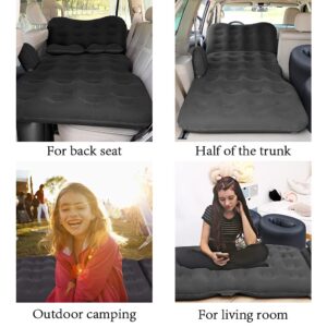 SAYGOGO Inflatable Car Air Mattress Travel Bed - Thickened Camping Bed Sleeping Pad with Car Air Pump 2 Pillows for Car Tent SUV Sedan Pickup Back Seat - Black