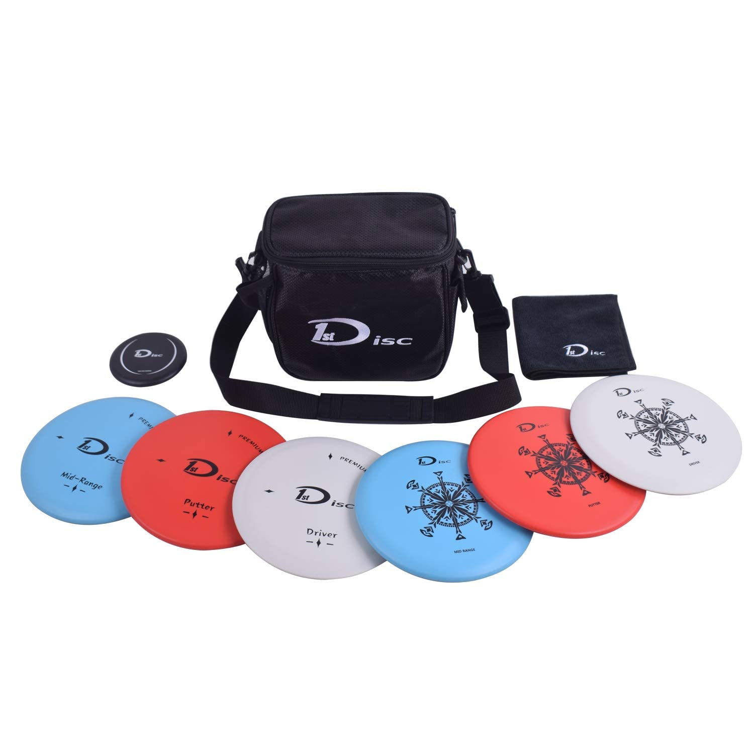 Disc Golf Starter Set-2 PCS Putter, 2 PCS Mid-Range, 2 PCS Driver, 1 Mini disc，1 Towel with Bag