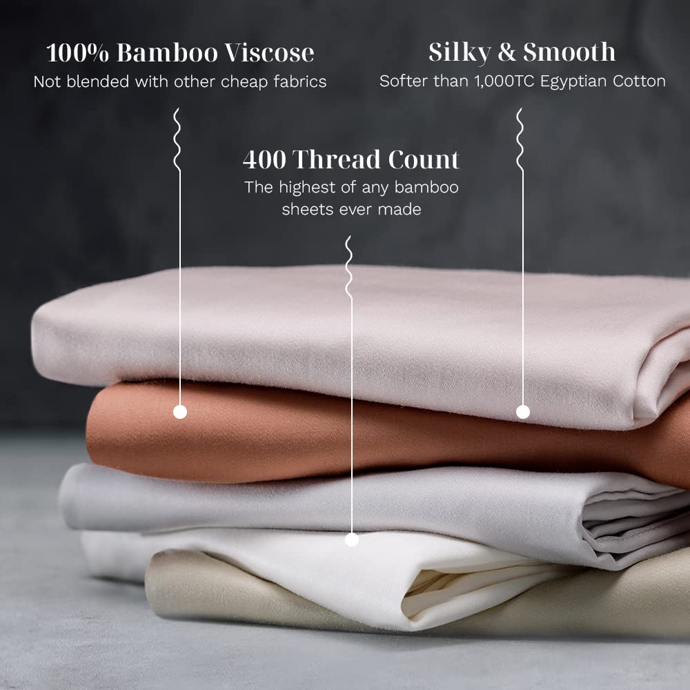 LUXOME Luxury Sheet Set | 100% Rayon (Viscose) from Bamboo | King Size - Ivory | Deep Pockets | 4-Piece Set (Fitted, Flat, 2 Pillowcases)