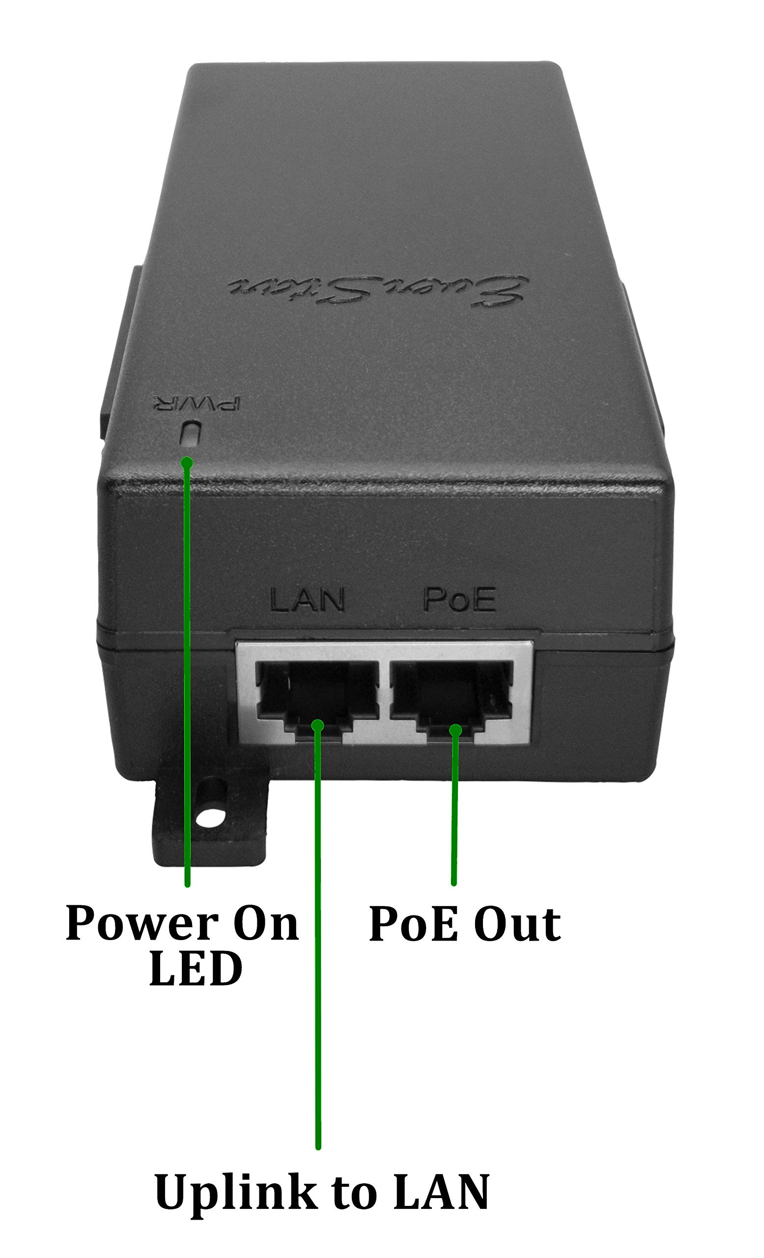 EverStar iPoE-35W56GDW-at Gigabit | 9-36V DC in | 56V 0.625A/35W DC PoE+ Out | DC-DC covertor + 802.3at PoE+ Mode A&B Injector for ePMP2000/3000, Force400/425, Q61, PoE Lighting | Black