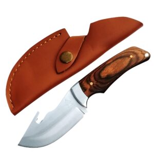 hunting knife with gut hook, 7.68" gut hook hunting knife with 440c stainless steel outdoor gut hook knives, leather sheath included by kratos - zfs3