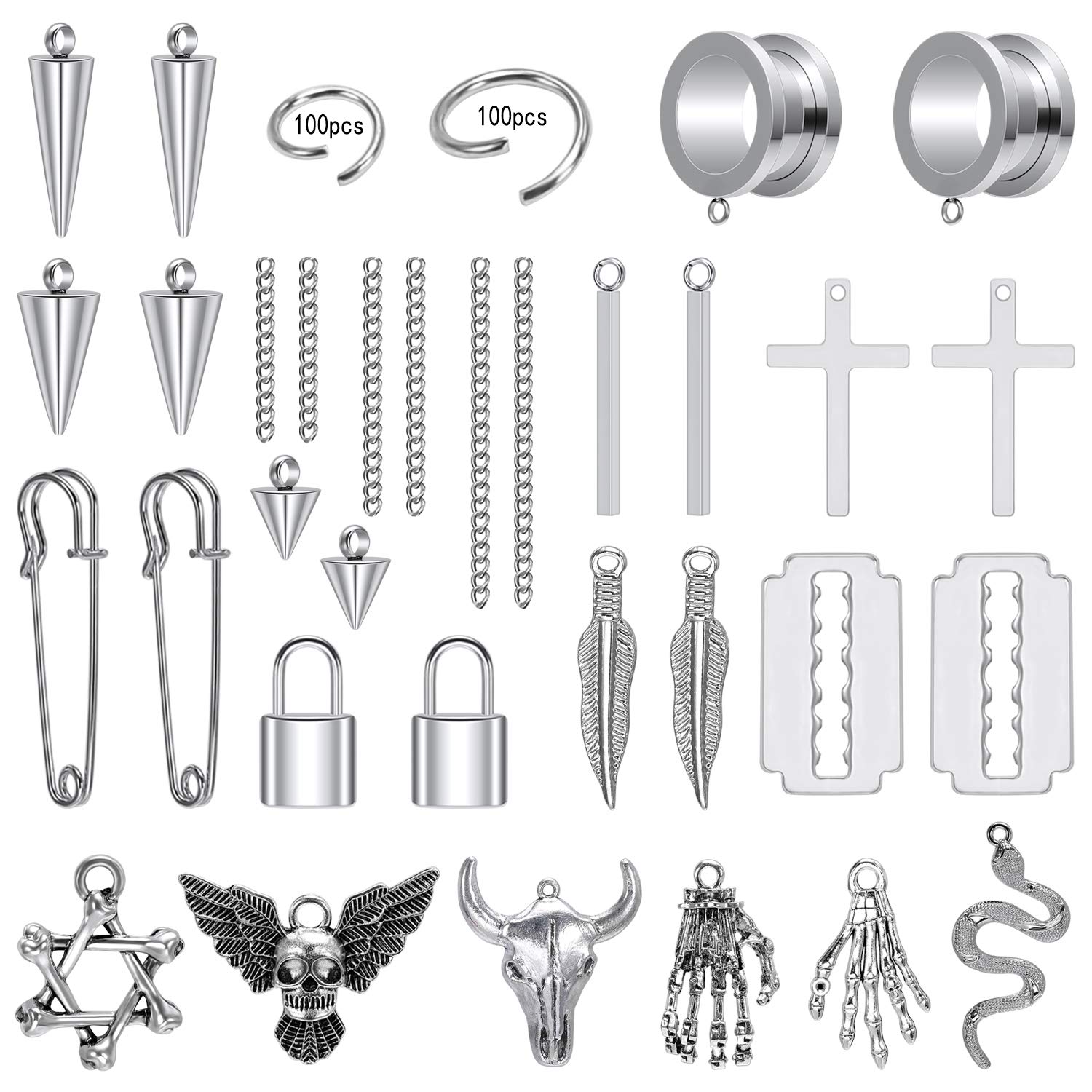 ZS 230 Pieces DIY Ear Tunnels Accessories Dangle Gauges Body Piercing Jewelry, Stainless Steel 4g - 7/8 inch Dangle Ear Gauges for Women/Men (Gauge=00g(10mm))