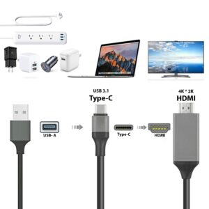 Tek Styz Powered USB-C 4k HDMI Cable Compatible with Motorola One Action Plus USB Charging at Max 2160p@60Hz, 6Ft/2M Cable [Gray, Thunderbolt 3]