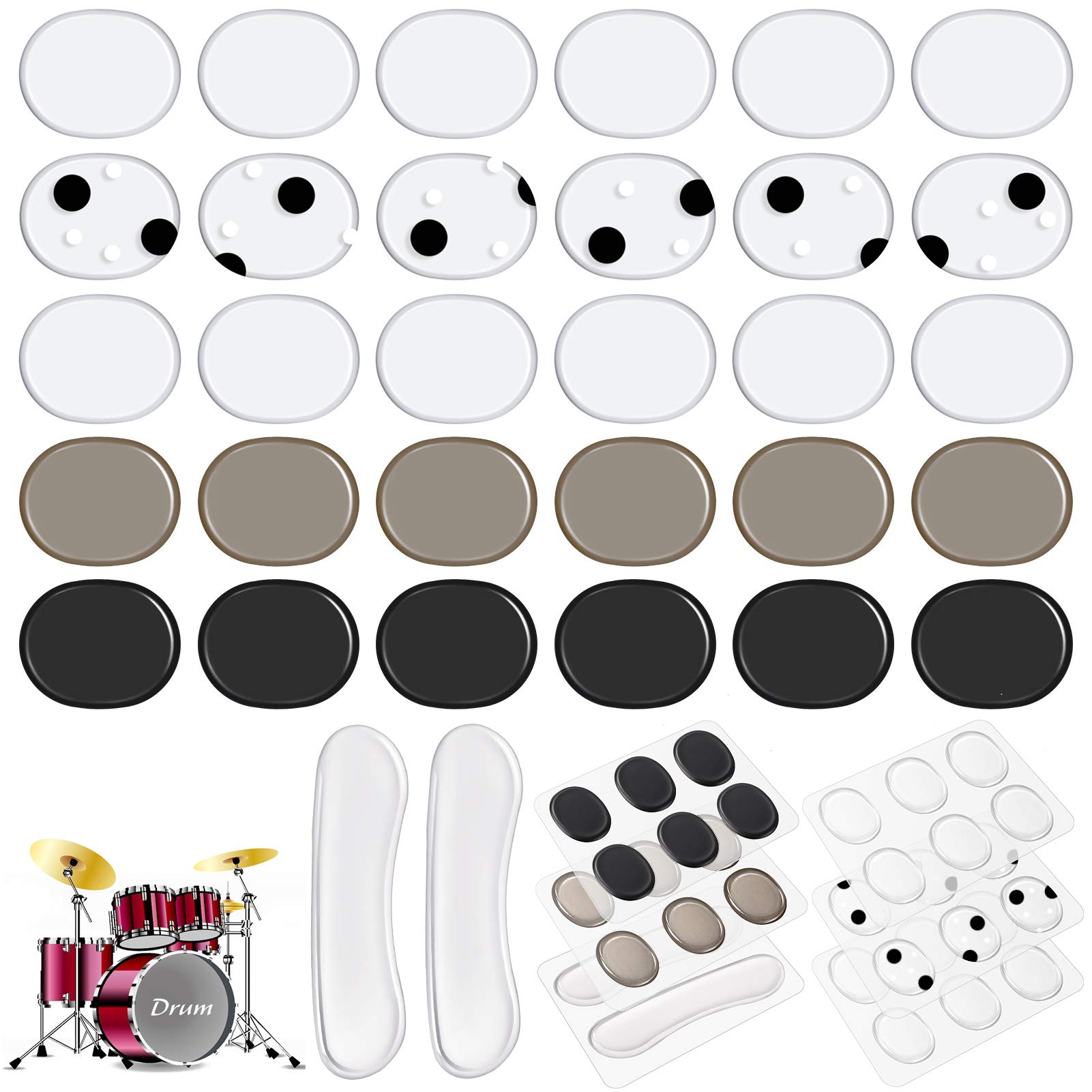 CCOZN Drum Dampeners Gel Pads, 30 Pieces Oval Drum Dampeners 2 Pieces Long Clear Drum Dampeners Silicone Drum Silencers Soft Drum Dampening Gel Pads Drum Mute Pads for Drums Tone Control