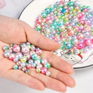 Suhome 1890pcs 6 Colors 4/6/8/10mm Multicolored Round Spacer Beads Faux ABS Pearls Beads Smooth Filler Rainbow Beads for Jewelry Making