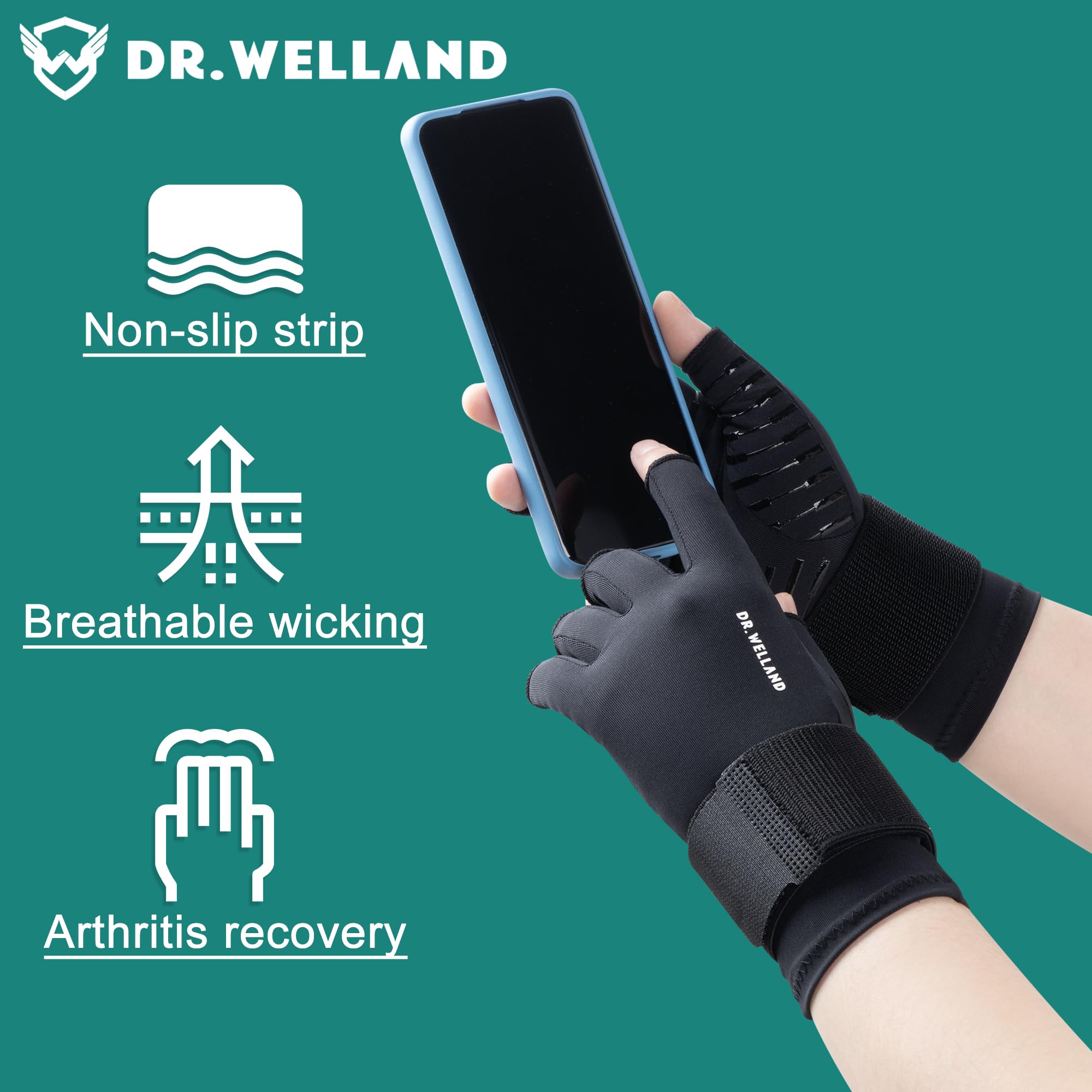 Dr.Welland Medical Arthritis Gloves with Strap, Best Open Finger Glove Hand Wrist Support for Rheumatoid Arthritis