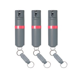 pom pepper spray flip top keychain - maximum strength oc spray self defenes - 25 bursts, 10ft range - accurate stream pattern