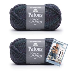 patons yarn kroy socks fx yarn, 2-pack, midnight colors plus pattern