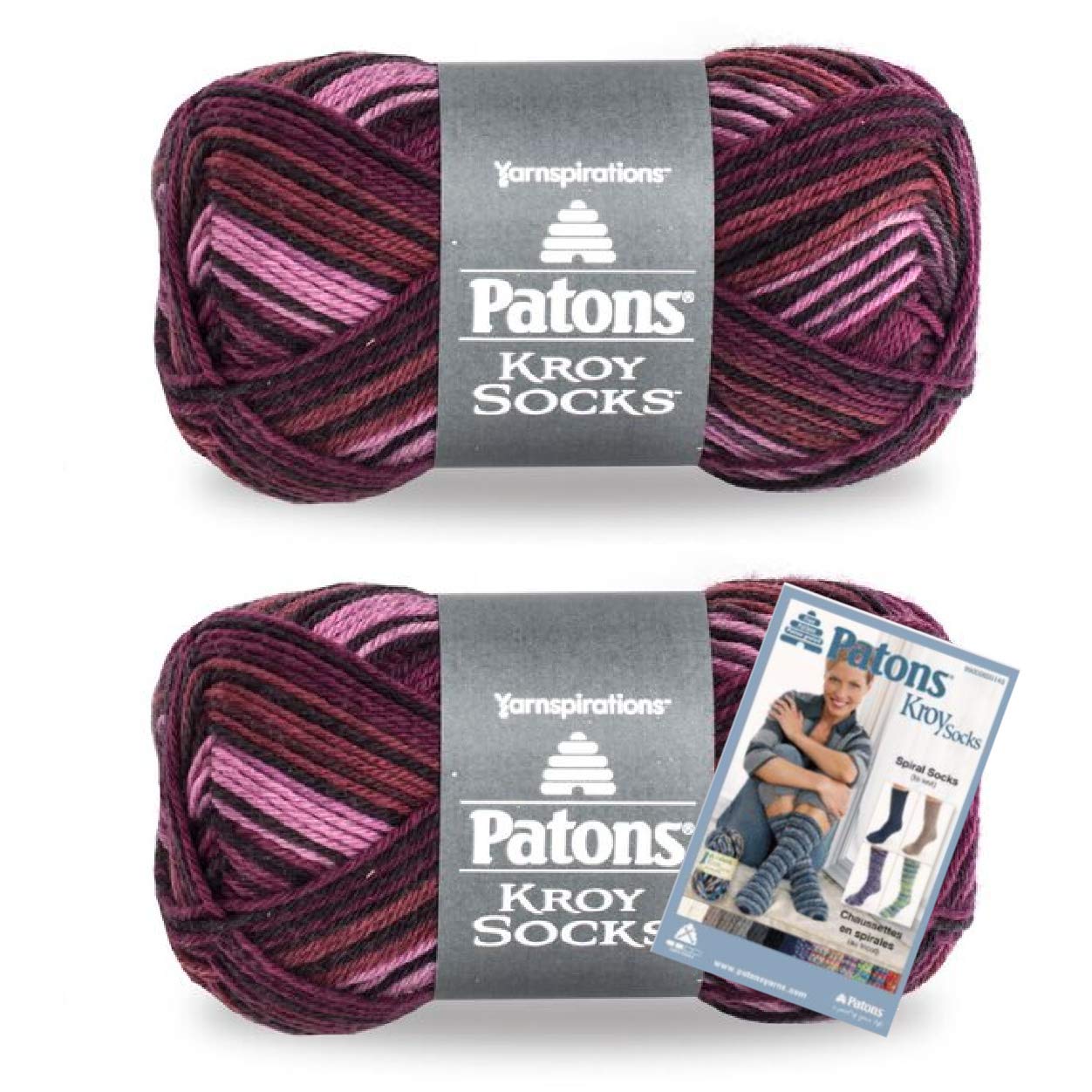 Patons Yarn Kroy Socks Yarn, 2-Pack, Amethyst Stripes Plus Pattern