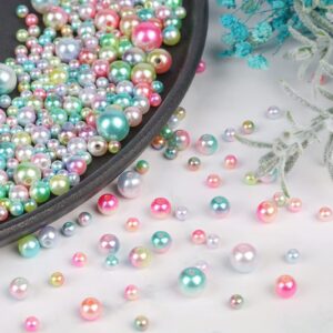 Suhome 1890pcs 6 Colors 4/6/8/10mm Multicolored Round Spacer Beads Faux ABS Pearls Beads Smooth Filler Rainbow Beads for Jewelry Making