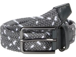 johnston & murphy leather woven belt gray/white 36