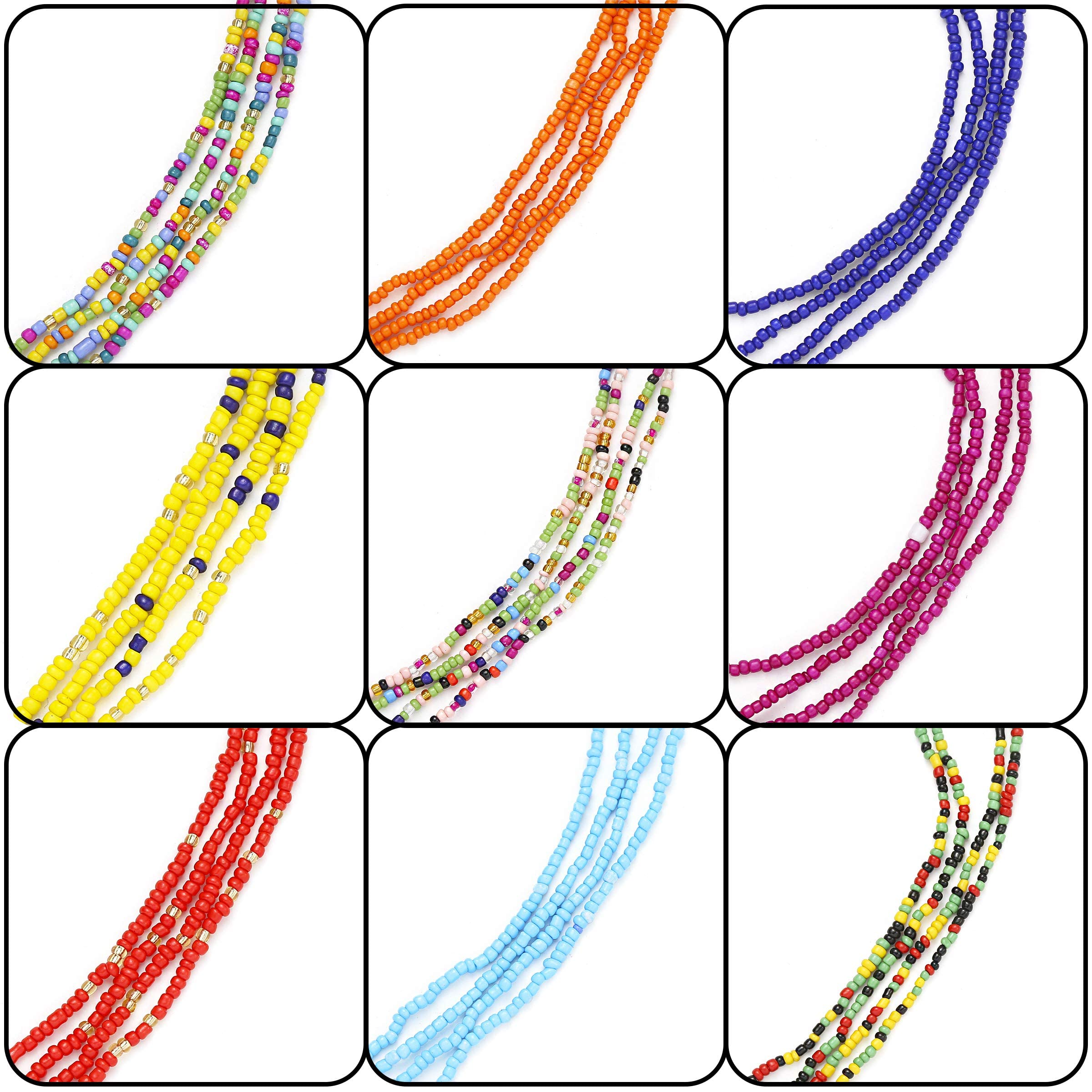 24 Pieces Waist Beads for Women Colorful Beaded Body Chain Elastic String Waist Chain Beach Bikini Belly Chains Summer Jewelry for Women