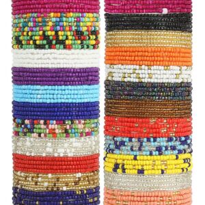 24 Pieces Waist Beads for Women Colorful Beaded Body Chain Elastic String Waist Chain Beach Bikini Belly Chains Summer Jewelry for Women