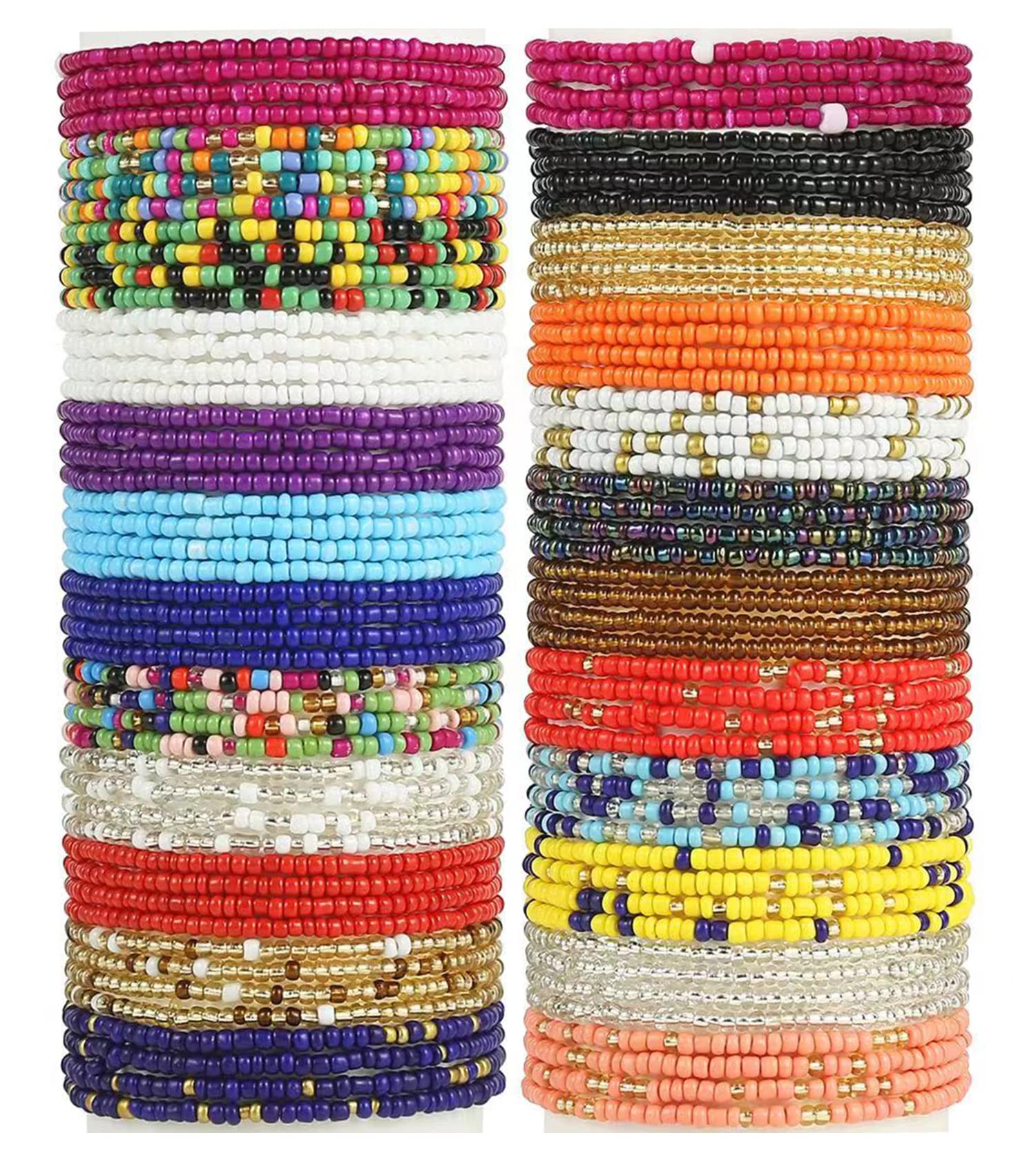 24 Pieces Waist Beads for Women Colorful Beaded Body Chain Elastic String Waist Chain Beach Bikini Belly Chains Summer Jewelry for Women