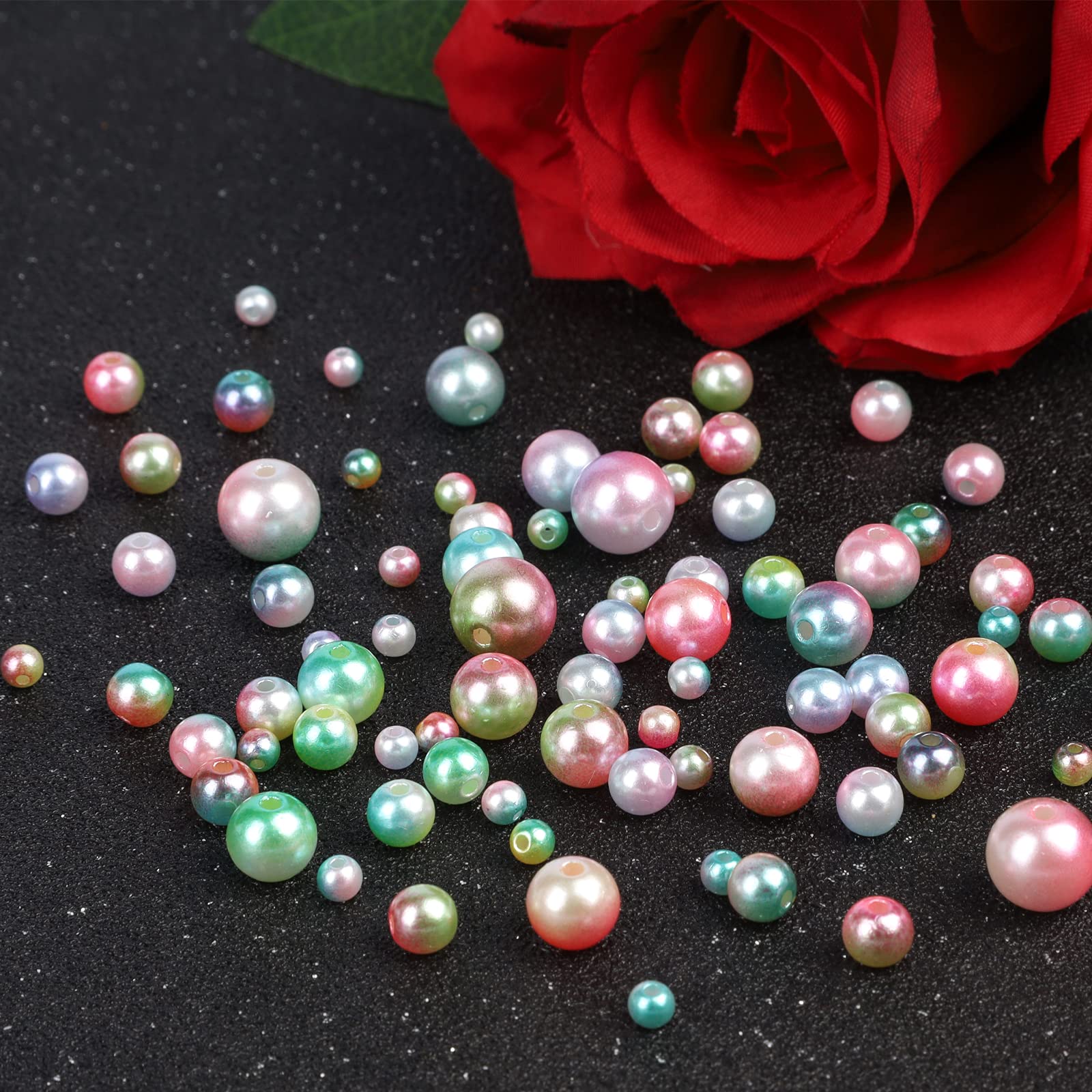 Suhome 1890pcs 6 Colors 4/6/8/10mm Multicolored Round Spacer Beads Faux ABS Pearls Beads Smooth Filler Rainbow Beads for Jewelry Making