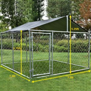 MAGIC UNION Dog Kennel Outdoor Metal Dog Cage Outside Dog Fence Pet Enclosure Fencing with Water-Resistant Cover Roof Backyard Dog Run House (Basic)