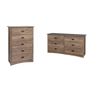 prepac salt spring 5-drawer chest, drifted gray & salt spring 6 drawer dresser, drifted gray