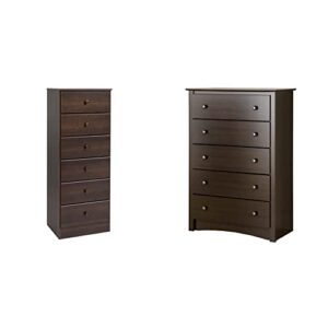 prepac astrid 6 drawer tall chest, espresso & fremont 5 drawer chest, espresso brown