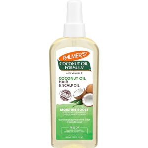 palmer's coconut oil moisture boost, restorative hair and scalp oil spray, lasting hydration and shine for dry or damaged hair, promotes scalp health, 5.1 oz