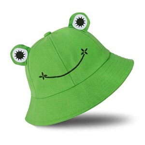 saoropeb frog hat for adult teens, cute bucket hat, cotton funny fisherman men women green