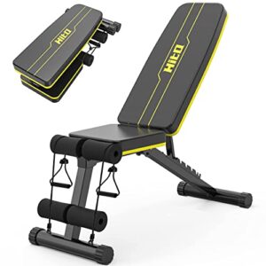 hitosport weight bench, adjustable weight bench, strength training benches for full body workout & home gym with resistance bands