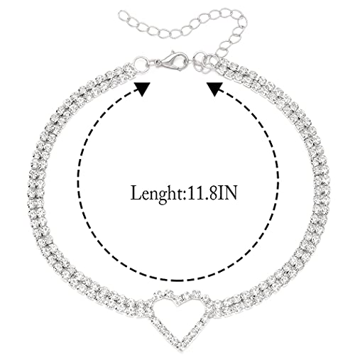 JAKAWIN Rhinestone Heart Choker Necklace Silver Crystal Neck Chokers Chain Necklaces for Women (1 Silver)