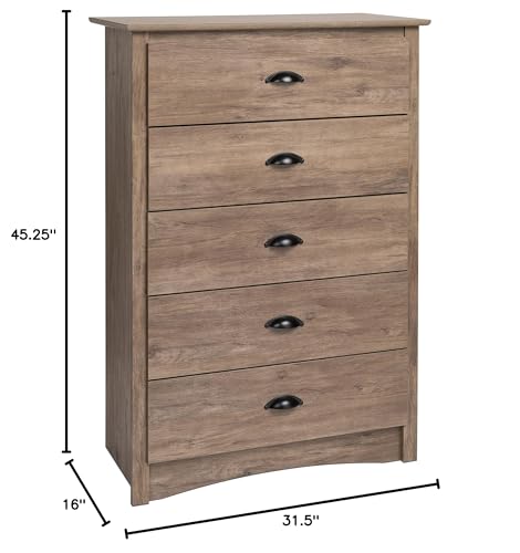 Prepac Salt Spring 5-Drawer Chest, Drifted Gray & Salt Spring 6 Drawer Dresser, Drifted Gray