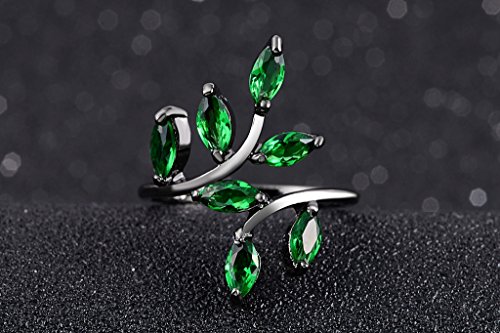 Huanhuan Jewelry Black Gold Plated Ring Marquise Cut Seven Green Cubic Zirconia Adjustable Leaf Design For Womens Girls Bridal Wedding Band Ring Unique Anniversary Gift Size 10