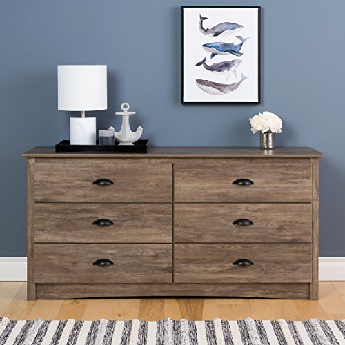 Prepac Salt Spring 5-Drawer Chest, Drifted Gray & Salt Spring 6 Drawer Dresser, Drifted Gray